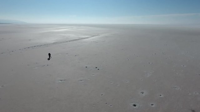 Aerial drone view of Salt Lake in Turkey Konya - Tuz Golunun havadan drone ile cekilmis goruntusu