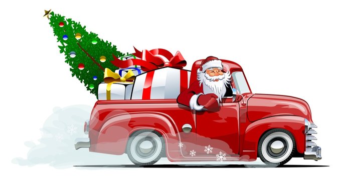 Cartoon retro Christmas pickup