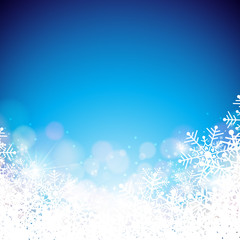 Fototapeta na wymiar Vector Illustration on a Christmas Theme with Snowflakes on Shiny Blue Background.