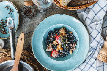 Black pasta with shrimps
