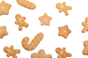 Christmas homemade gingerbread cookie on white