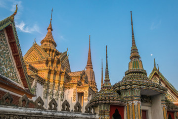 Fototapeta premium Stupas in Wat Po temple complex, Bangkok, Thailand