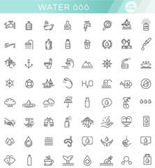 Water icon set in thin line style. Vector symbol.