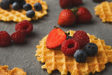 Round belgium waffles with berries