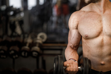 Naklejka premium Muscular man working out in gym