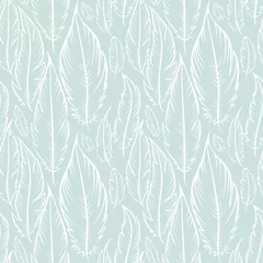 Tapeten Boho Stil Hintergrund mit blauen Federn / Vektornahtloses Muster im Boho-Stil