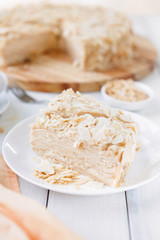 Portion of classic Napoleon cake closeup