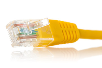 Yellow internet cable isolated on white