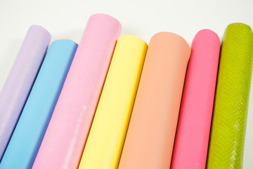 Different colors of leather rolls for artwork and craft