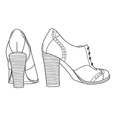lita shoes on white background. Heels autumns boots. Vector doodle illustration