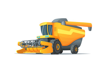 Agriculture combine harvester isolated vector illustration. Rural industrial farm equipment machinery, farm transport, agricultural vehicle in cartoon style