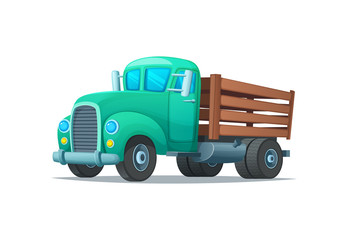 Vintage truck cartoon style vector illustration. Retro lorry