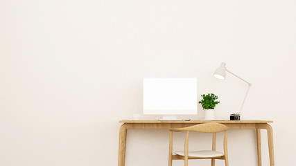 workspace and bright gray wall in home or apartment - Interior design for artwork - 3D Rendering