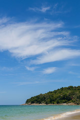 Blue sky and calm sea on Naithon Noi beach in Phuket Thailand