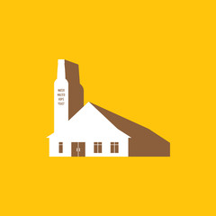 beer house in simple graphic with smokestack in beer bottle shape