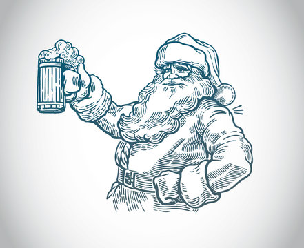 Jolly Santa Claus with a beer in hand.