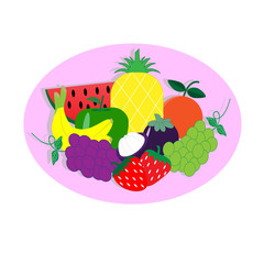 Pineapple and kind of fruits - vector illustration