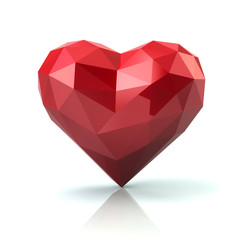 Naklejka na ściany i meble Low poly red heart 3d illustration on white background