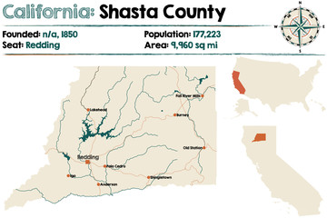 Large and detailed map of Shasta county in California