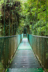 Fototapeta premium Hanging suspension bridge in Monteverde cloud forest reserve Costa Rica
