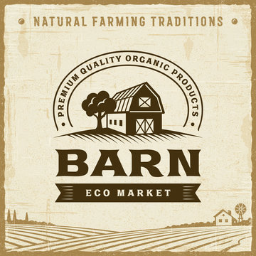 Vintage Barn Label. Editable EPS10 vector illustration in retro woodcut style with clipping mask and transparency.