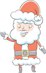 A cartoon of a happy Santa Claus with a white beard giving a friendly wave.