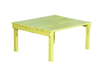 Yellow wooden table isolated on white background and empty on tabletop with clipping path.