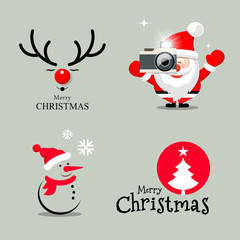 Happy Merry Christmas collection design on gray background, vector illustration