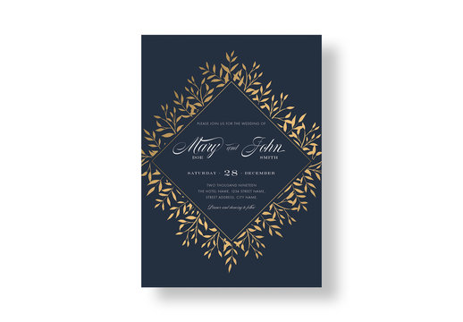 Elegant Navy Gold Floral Wedding Invitation Layout