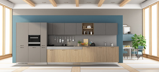 Modern gray and wooden kitchen