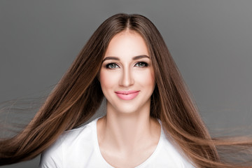 Fototapeta premium woman with shiny straight long hair. 