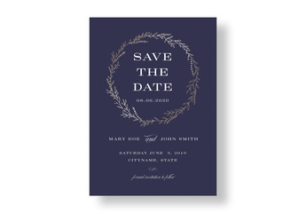 Navy and Gold Floral Wedding Invitation Layout