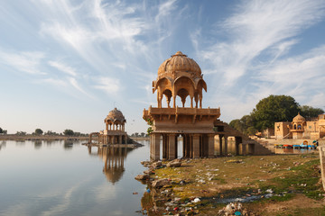 Gadisar Lake in Jaisalmer city is tourist attraction. India, Rajasthan