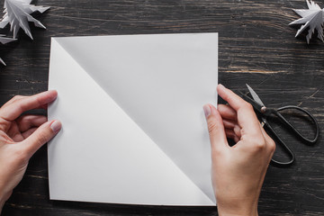 Paper Christmas tree making. Step by step, tutorial, top view