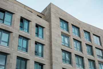 modern facade of finance building with square windows