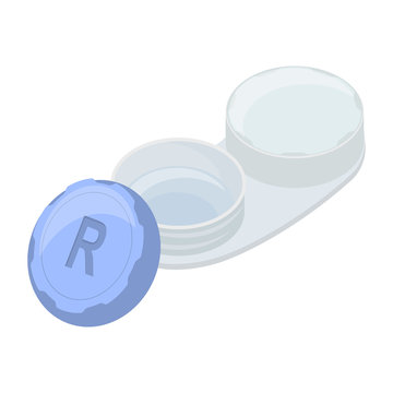 Contact lens case on white background, cartoon illustration of medical accessory for correct vision. Vector