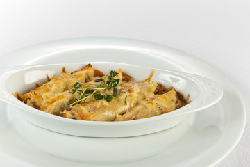 chicken,mashroom and cheese crepe casserole