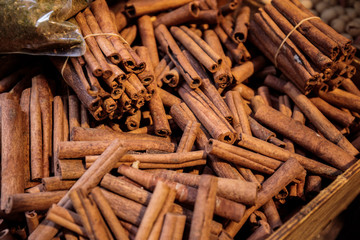 Pile of cinnamon on the street market in Tel-Aviv, Israel