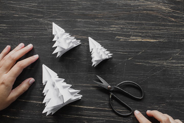 Paper Christmas tree making. Step by step, tutorial with hands
