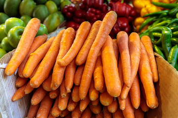 Fresh raw orange carrots at the street market in Tel-Aviv, Israel
