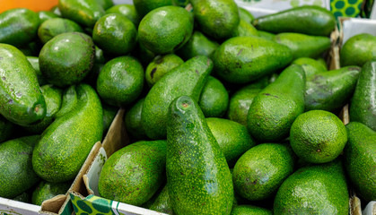 Fresh green avocadoes at the street market in Tel-Aviv, Israel