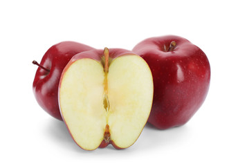 Ripe red apples on white background