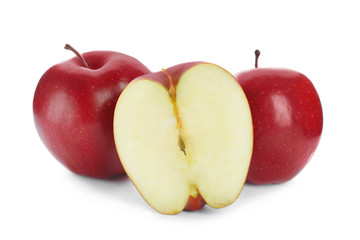 Ripe red apples on white background