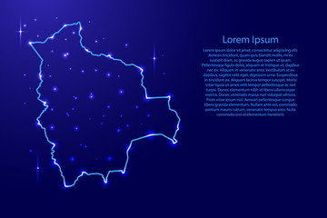 Map Bolivia from the contours network blue, luminous space stars for banner, poster, greeting card, of vector illustration