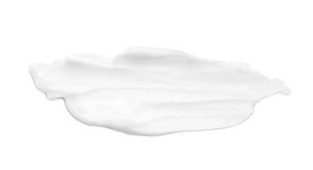 Sample of body cream on white background