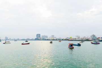 very early morning  Panoramic view of sea near the town at asia