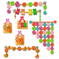 Caramel and sweet set. Collection of festive decoration. Vector Illustration in cartoon style isolated on white background