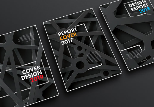 3 Report Cover Layouts with Industrial Metal Illustration