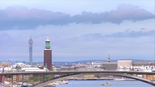 Time lapse of Stockholm in winter time at dusk.