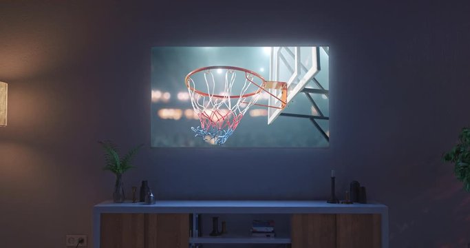 Professional Basketball Stadium On Tv Set In A Living Room